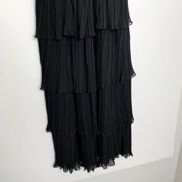 GANNI Pleated Georgette Flounce Smock Midi Dress Black Womens Size 32 New - Picture 4 of 16